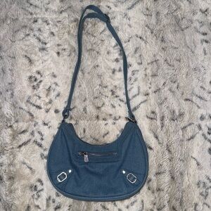 Y2k Denim style shoulder purse with silver accents